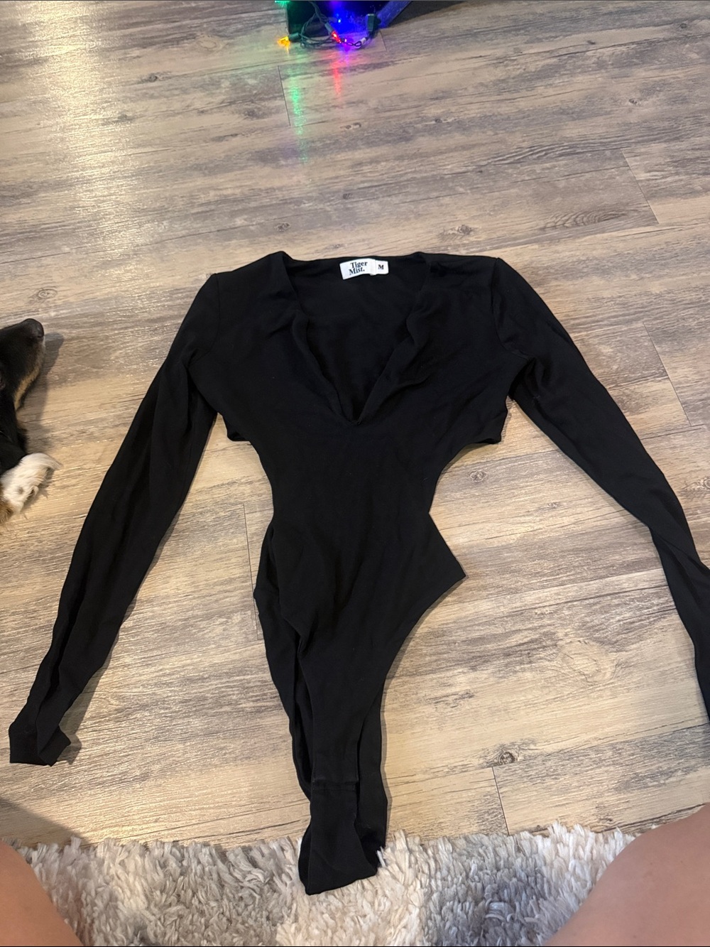 Tiger Mist Black Long-Sleeve V-Neck Bodysuit